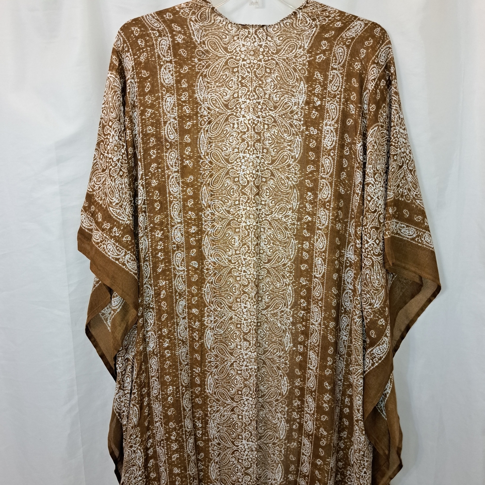 NWT $88 Free People Taupe Bandana Ruffle Paisley Kimono One Size - Picture 13 of 13